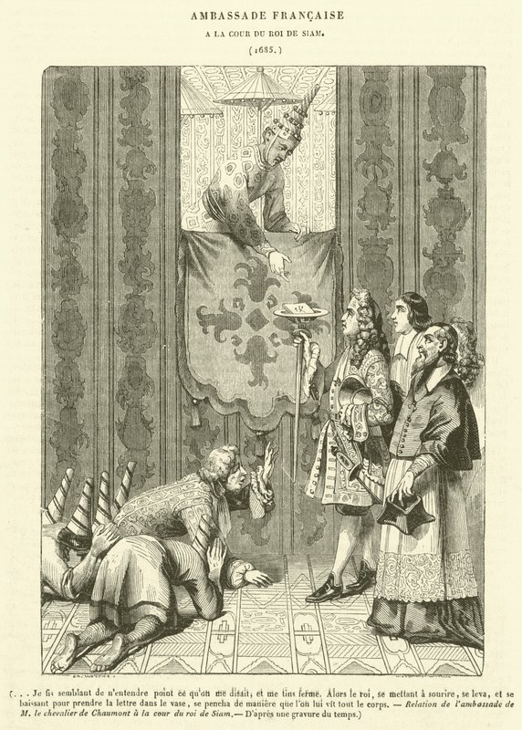 Embaixada da França, na Corte do Rei do Sião (gravura) de French School