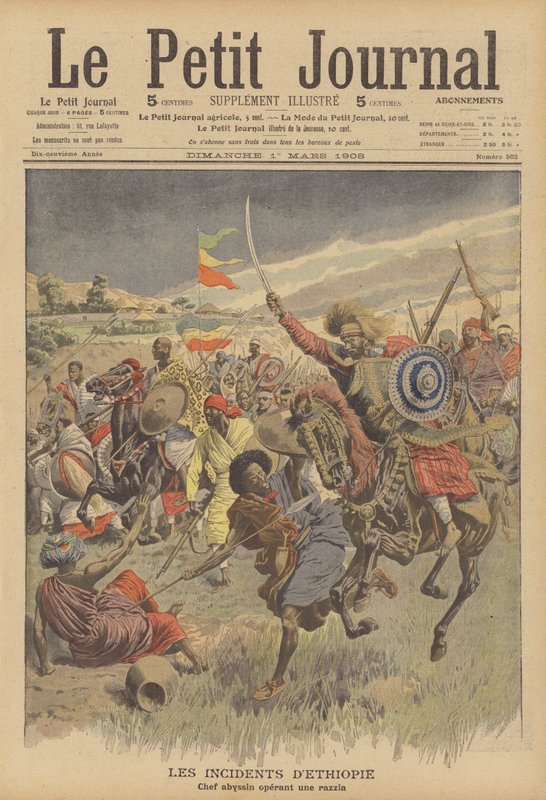 Um chefe abissiniano liderando uma incursão contra Somalis (cor litho) de French School