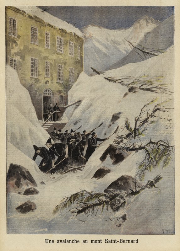 Uma avalanche no Great St Bernard Pass, Suíça, 1897 de French School