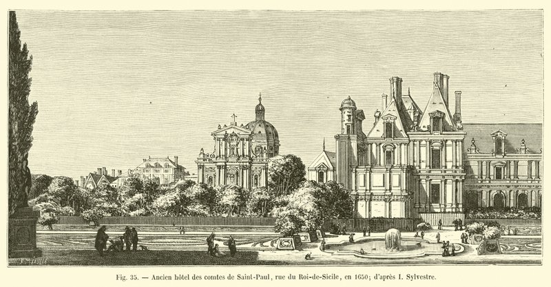 Antigo hotel dos Condes de Saint-Paul, rue du Roi-de-Sicília, em 1650; dapres eu Sylvester de French School