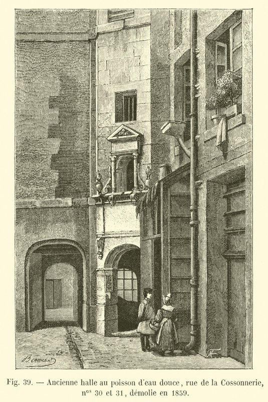 Antigo mercado de peixe, rue de la Cossonnerie, 30 e 31, demolido em 1859 de French School