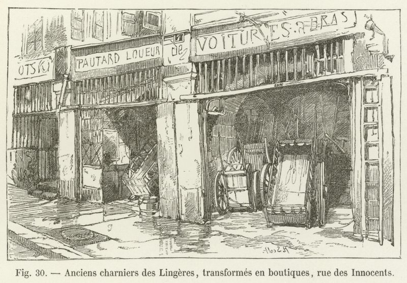 Sepulturas em massa antigas Lingeres, transformadas em lojas, rue des Innocents de French School