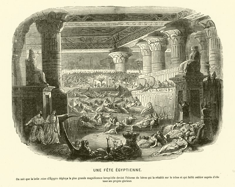 Antigo banquete egípcio durante o reinado de Cleópatra VII de French School