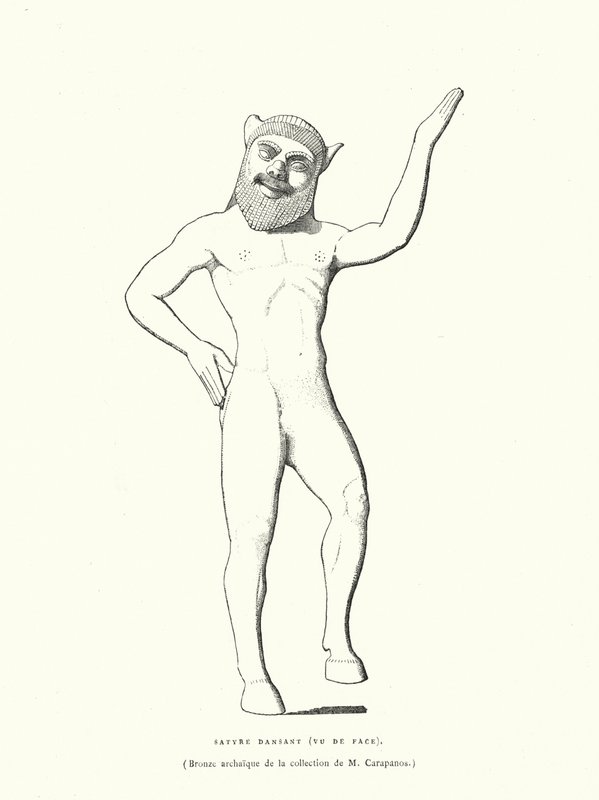Antiga figura grega em bronze de um sátiro dançante (gravura) de French School