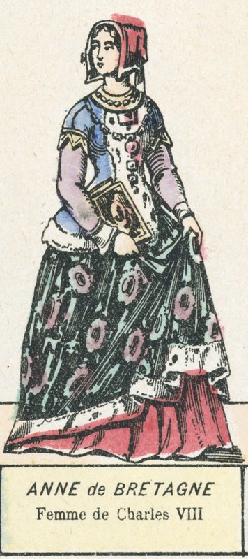 Ana de Bretanha, Esposa de Carlos VIII (gravura a cores) de French School