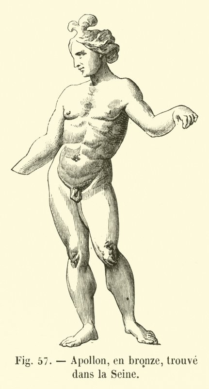 Apolo, em bronze, encontrado no Sena (gravura) de French School