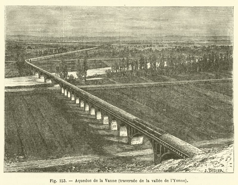 Aqueduto do Vanne, passagem do vale Yonne (gravura) de French School