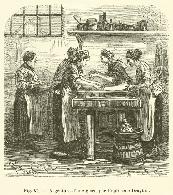 Prateado de um espelho pelo processo Drayton (gravação) de French School
