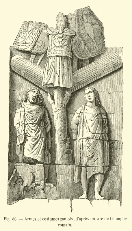 Armas e trajes gauleses; de um arco triunfal romano de French School