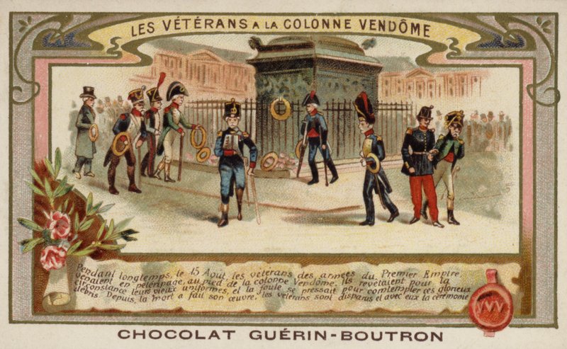 Veteranos do Exército na Coluna Vendome, Paris (chromolitho) de French School