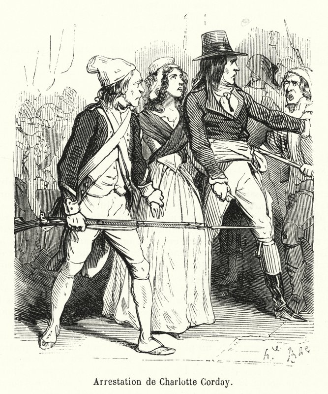 Arrestation de Charlotte Corday (gravura) de French School