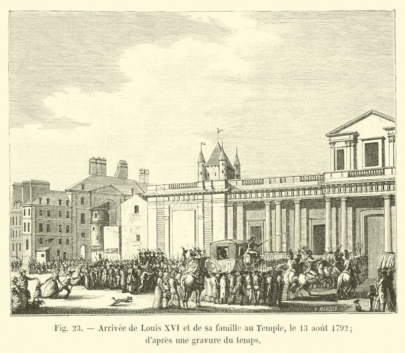 Chegada de Luís XVI e sua família no Templo, 13 de agosto de 1792; depois de uma gravura de tempo de French School