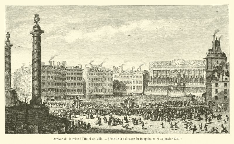 Chegada da rainha no Hotel de Ville, festa do nascimento do Dauphin, 21 e 23 de janeiro de 1782 de French School