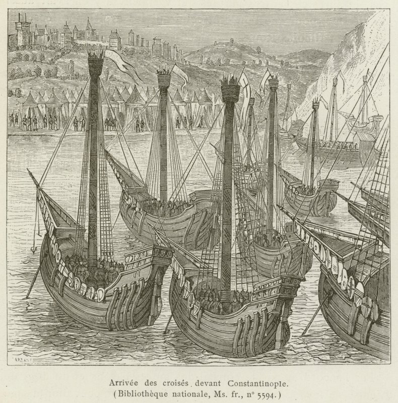 Chegada dos cruzados a Constantinopla (gravura) de French School