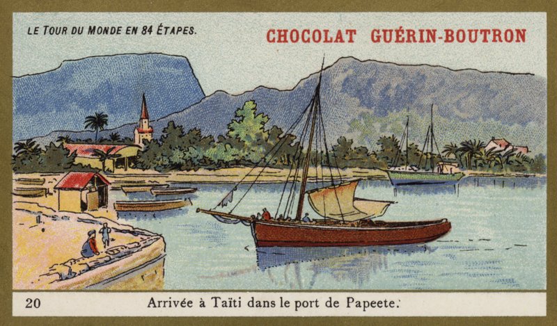 Chegando ao porto de Papeete, Tahiti (chromolitho) de French School