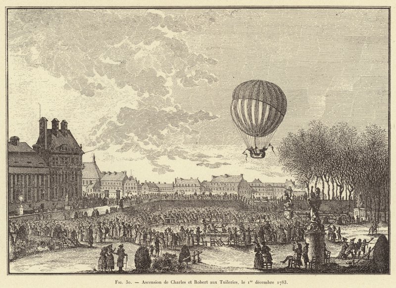 Ascensão de Charles e Robert às Tuileries, 1 de dezembro de 1783 (gravura) de French School