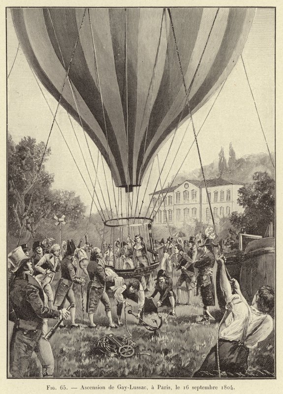 Ascensão de Gay-Lussac, em Paris, 16 de Setembro de 1804 (gravura) de French School