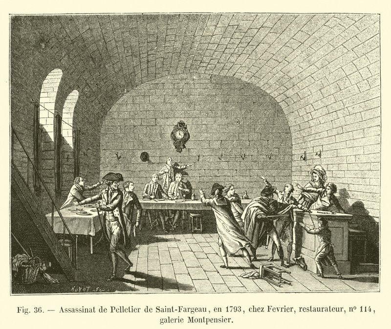 Assassinato de Pelletier de Saint-Fargeau, em 1793, em Fevrier, restaurador, nº 114, Galeria Montpensier de French School