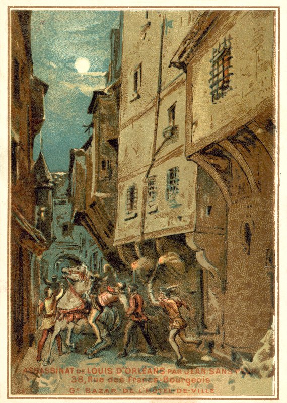 Assassinato de Louis de Orleans pelos homens de John the Fearless, duque de Borgonha, Paris, 1407 de French School