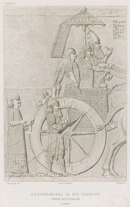 Assurbanipal em sua carruagem, de Kouyundjik, Louvre de French School