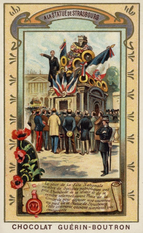 Na Estátua de Estrasburgo, Place de la Concorde, Paris (chromolitho) de French School