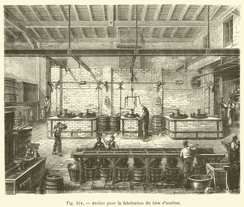 Oficina para a produção de anilina azul (gravura) de French School