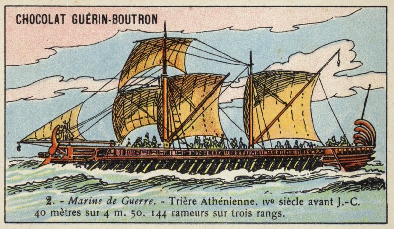 Trireme ateniense, século IV a.C. (chromolitho) de French School