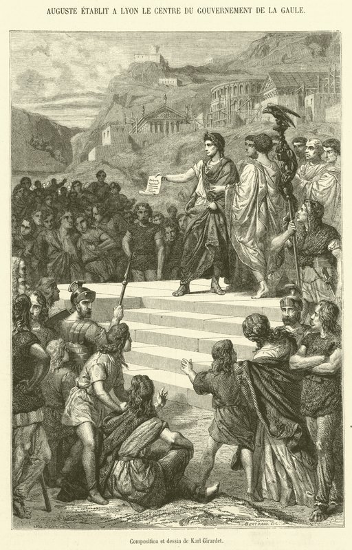 Augustus estabelece em Lyon o Centro do Governo da Gália (gravura) de French School
