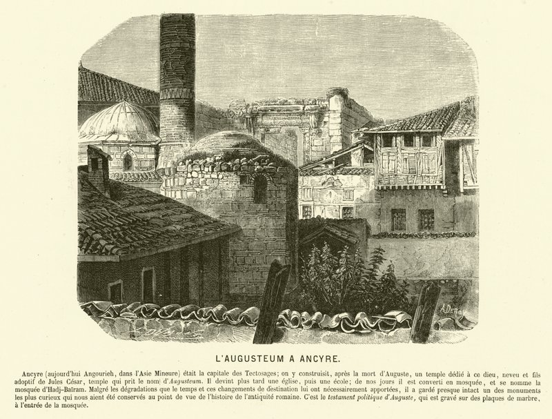 Augusteum, Templo de Augusto e Roma, Ancara, Turquia (gravura) de French School