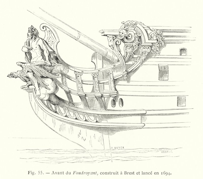 Arco do Foudroyant, construído em Brest e lançado em 1694 (gravura) de French School