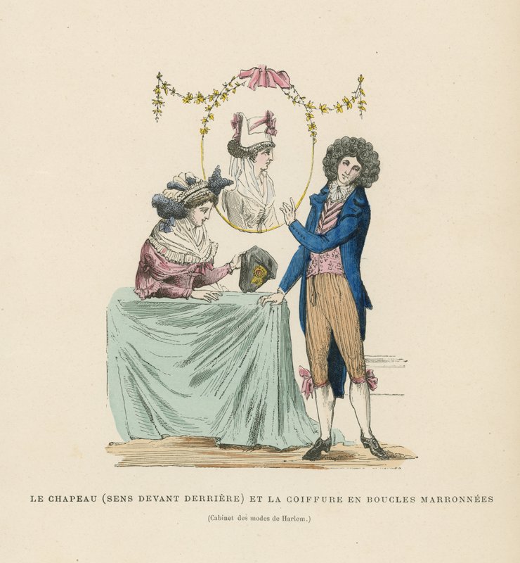 De volta ao chapéu da frente e penteado encaracolado de French School