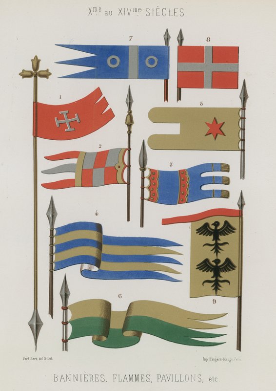 Banners, flâmulas, bandeiras dos séculos 10 a 14 de French School