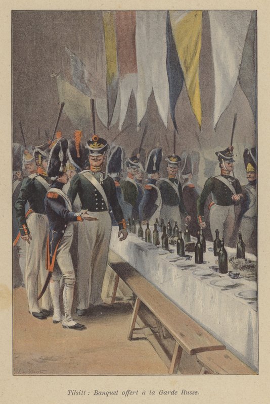 Banquete realizado pelos franceses para a Guarda Imperial Russa em Tilsit de French School