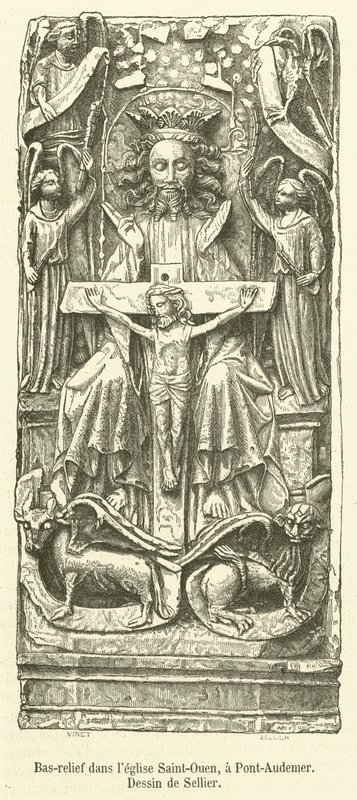 Bas-relevo na igreja de Saint-Ouen, Pont-Audemer (gravura) de French School