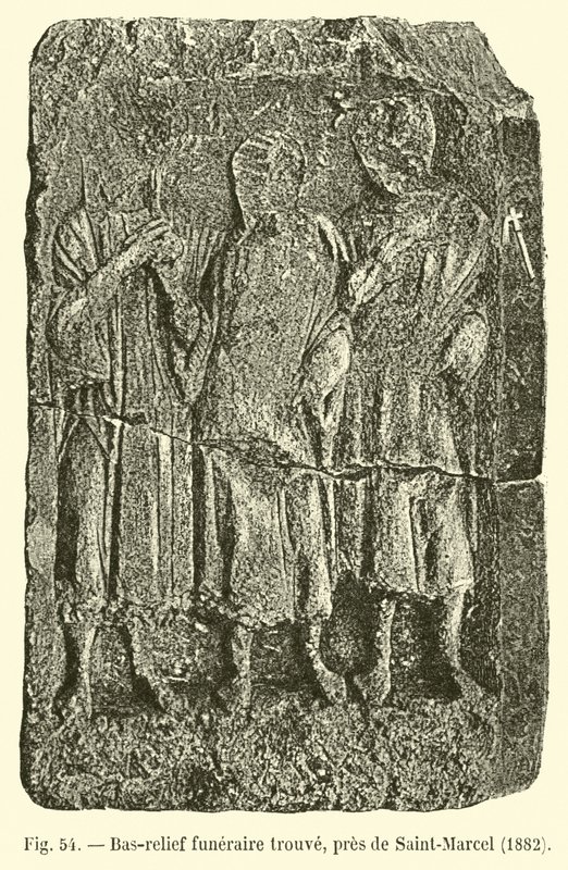 Baixo-relevo fúnebre encontrado, perto de Saint-Marcel, 1882 de French School