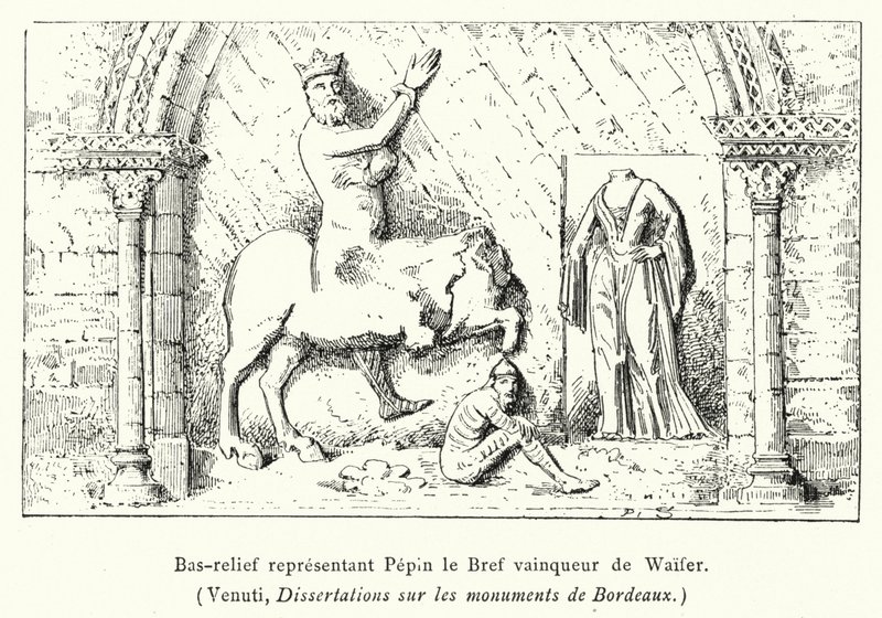 Bas-relevo representando Pepin, o Waifer derrotado curto (gravura) de French School