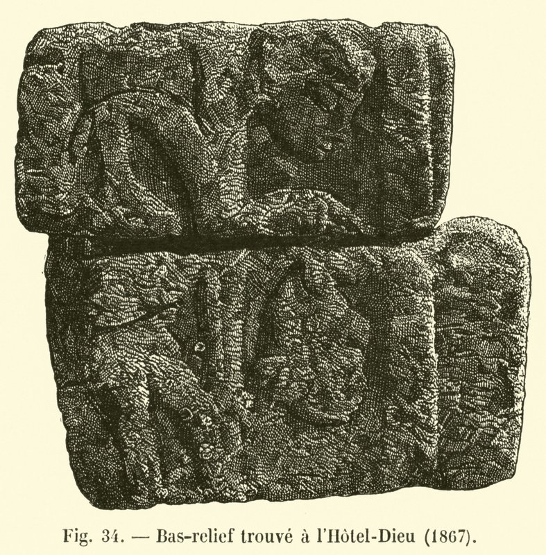 Baixo relevo encontrado no Hotel Dieu, 1867 de French School