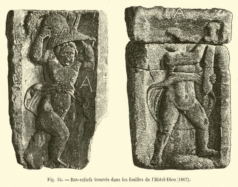 Baixos-relevos encontrados nas escavações do Hotel-Dieu, 1867 de French School