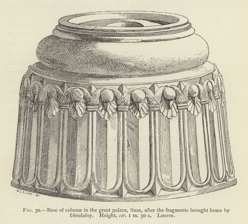 Base da coluna no grande palácio, Susa, após os fragmentos trazidos para casa por Dieulafoy, Altura, cir 1 m 50 c, Louvre de French School
