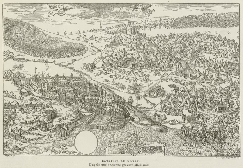 Batalha de Murten (gravura) de French School