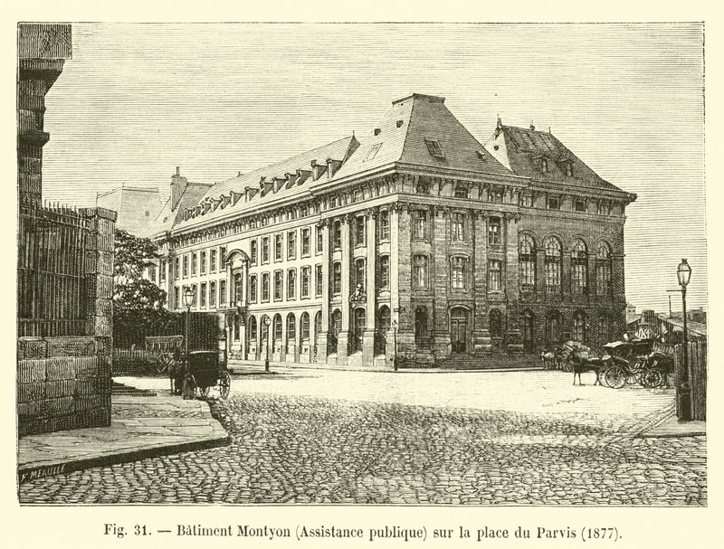 Edifício Montyon, Assistência Pública, na Place du Parvis, 1877 de French School