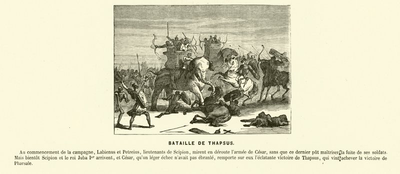 Batalha de Tapsus, Norte de África, Guerra Civil de César, 46 AC (gravura) de French School