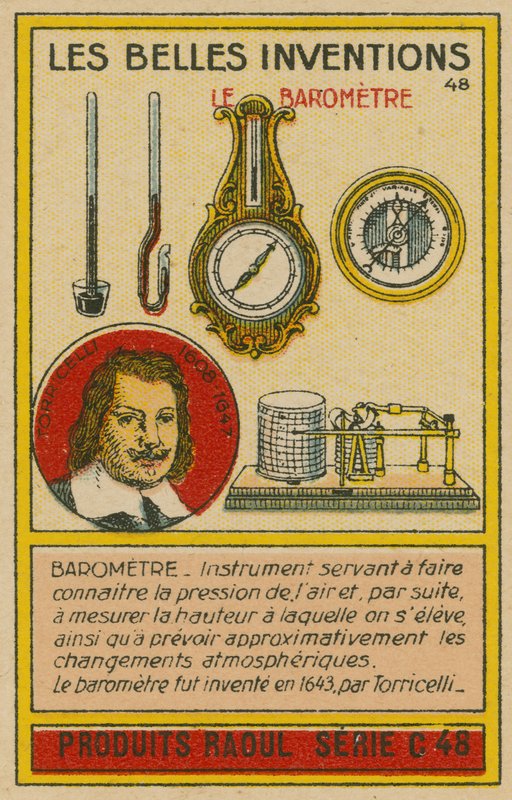 Belo cartão de invenções, barómetros de French School
