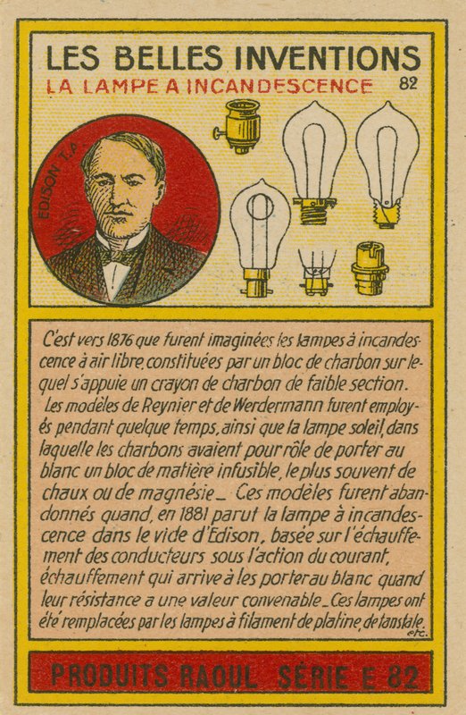 Belo cartão de invenções, lâmpadas de French School