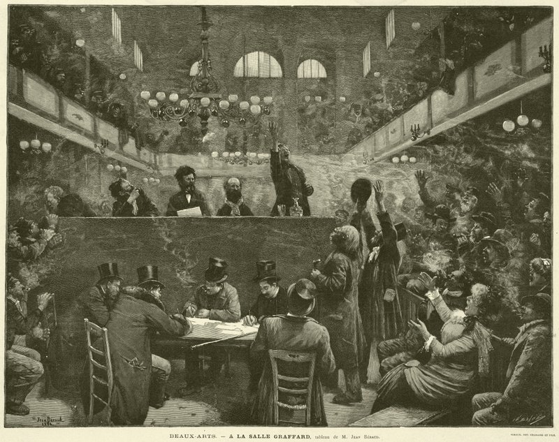 Belas Artes, A la Salle Graffard, pintura de M Jean Beraud (gravura) de French School