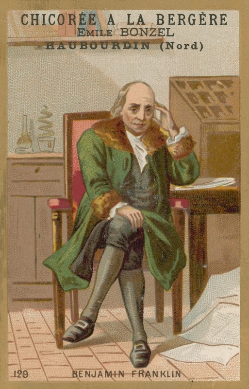 Benjamin Franklin, cientista americano, inventor e político de French School
