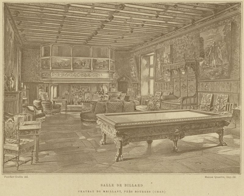 Bilhar, sala, chateau, de, Meillant, perto, bourges, frança de French School