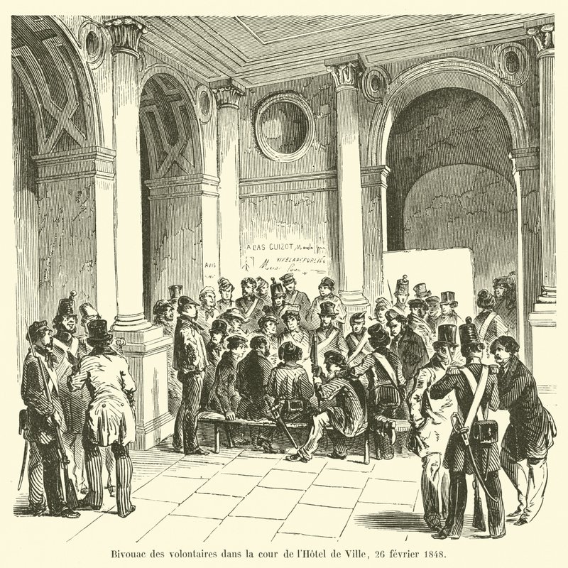 Bivouac voluntários no pátio do Hotel de Ville, 26 de fevereiro de 1848 de French School