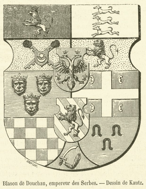 Brasão de armas de Dushan, imperador dos sérvios (gravura) de French School