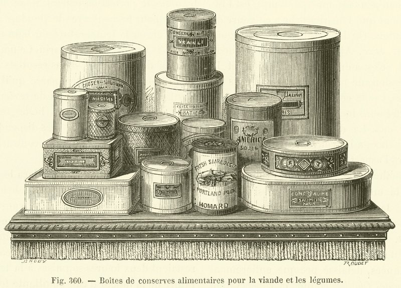 Alimentos enlatados para carne e legumes de French School